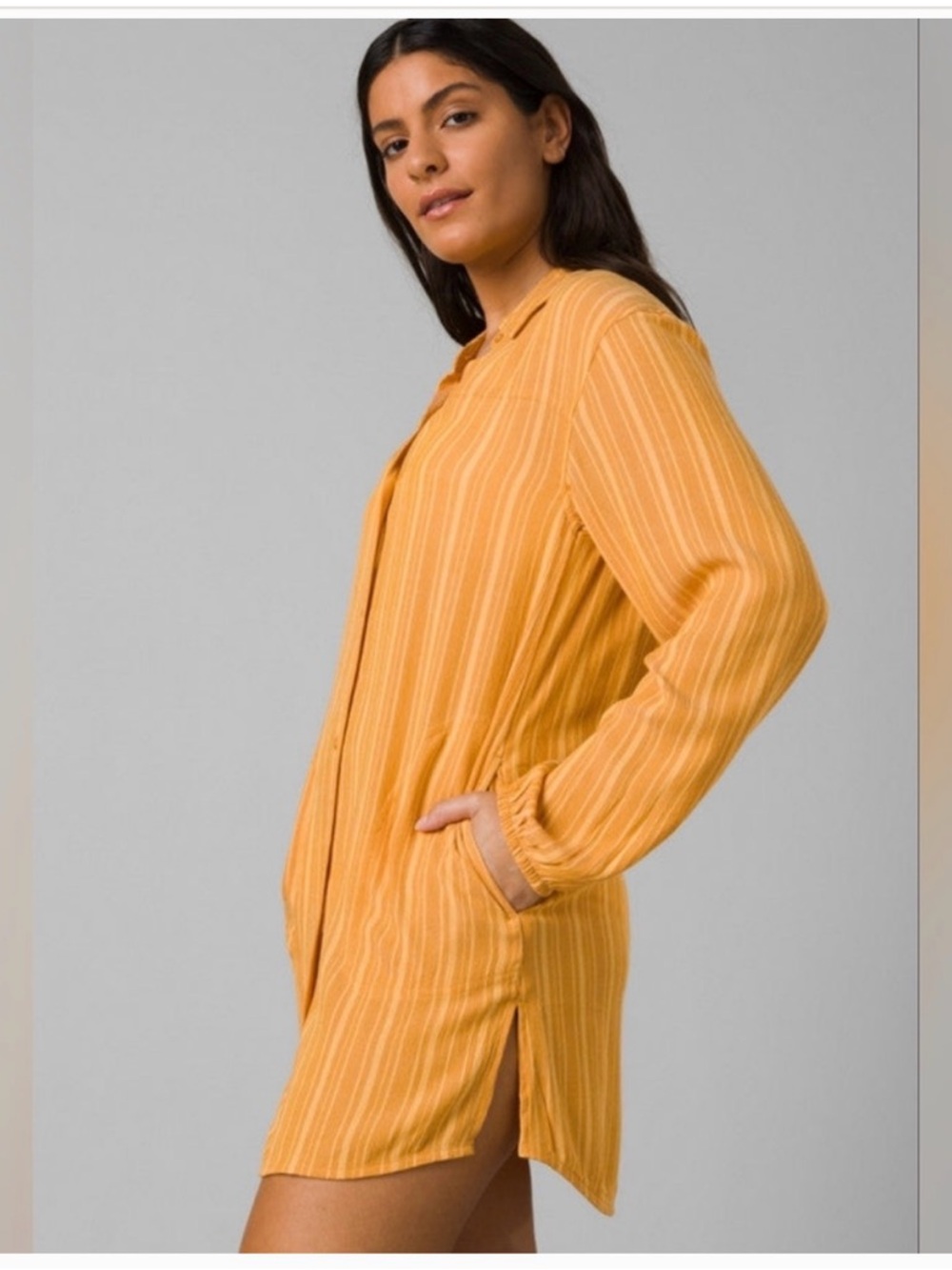 Prana Striped Tencel Mustard Yellow Tunic Top